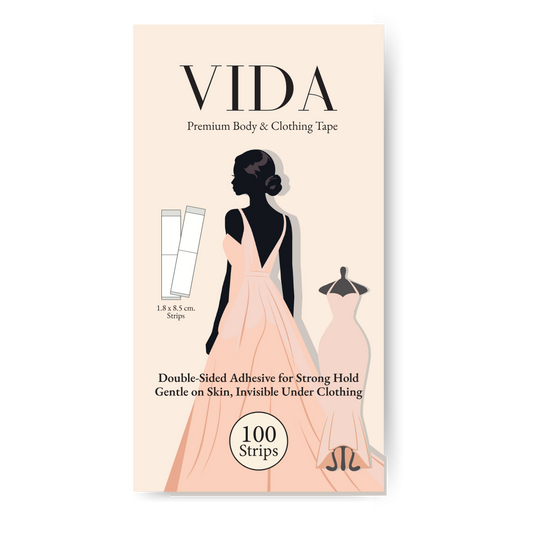 VIDA Premium Body & Clothing Tape – Double-Sided Adhesive, 100 Strips for Strong Hold, Gentle on Skin & Fabric, Invisible Under Clothing